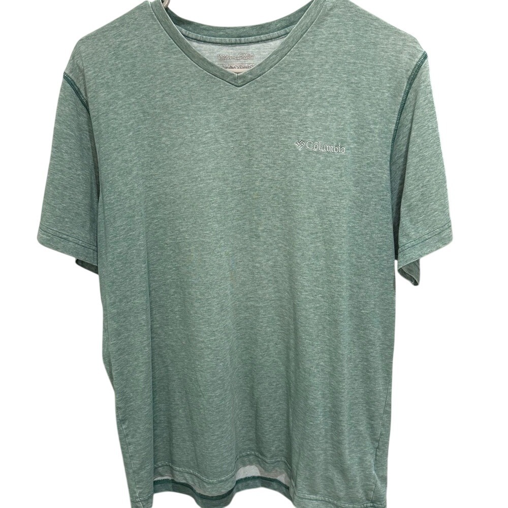 Columbia Omni-Wick Mens V-Neck T-Shirt Heathered Green Short Sleeve Size L